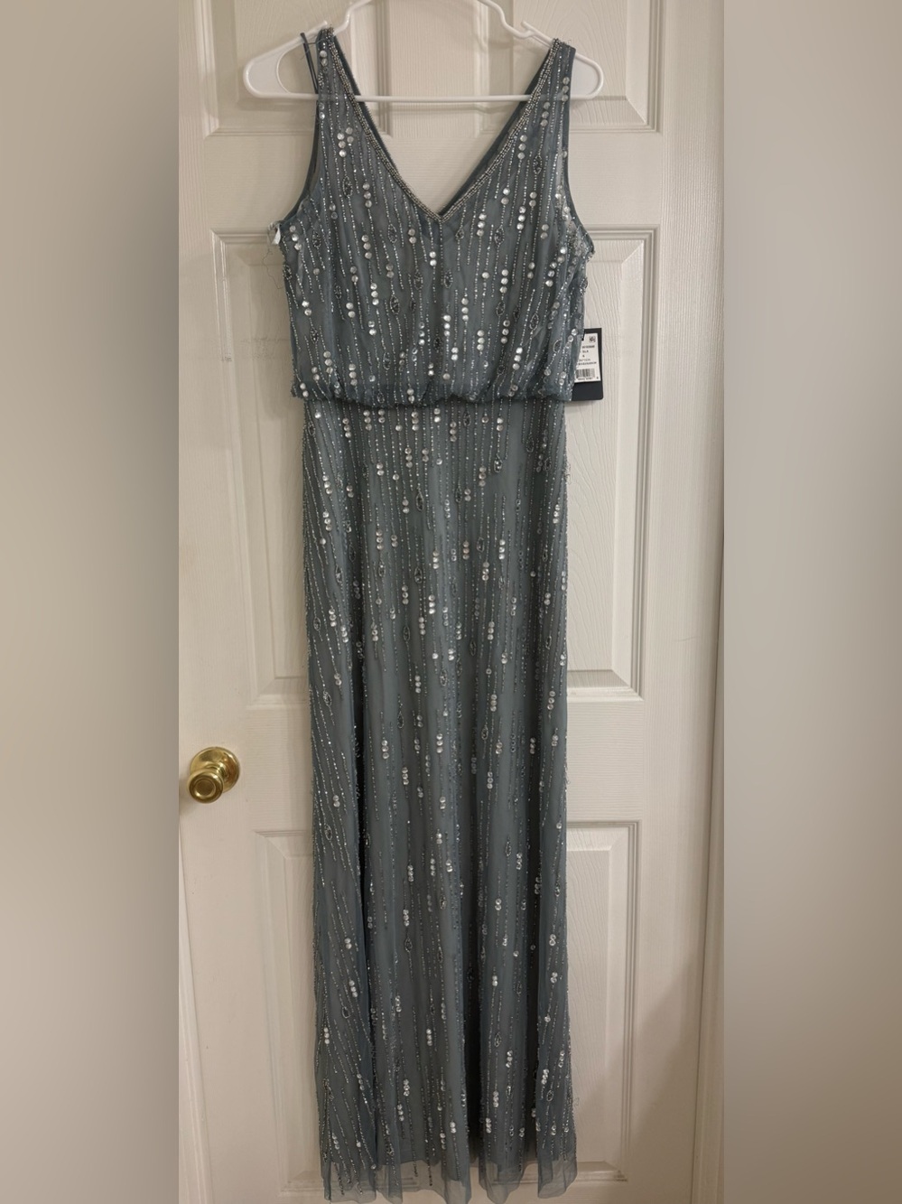 NWT Adrianna Papell Slate Gray/Blue-Gray Beaded Gown Size 10
